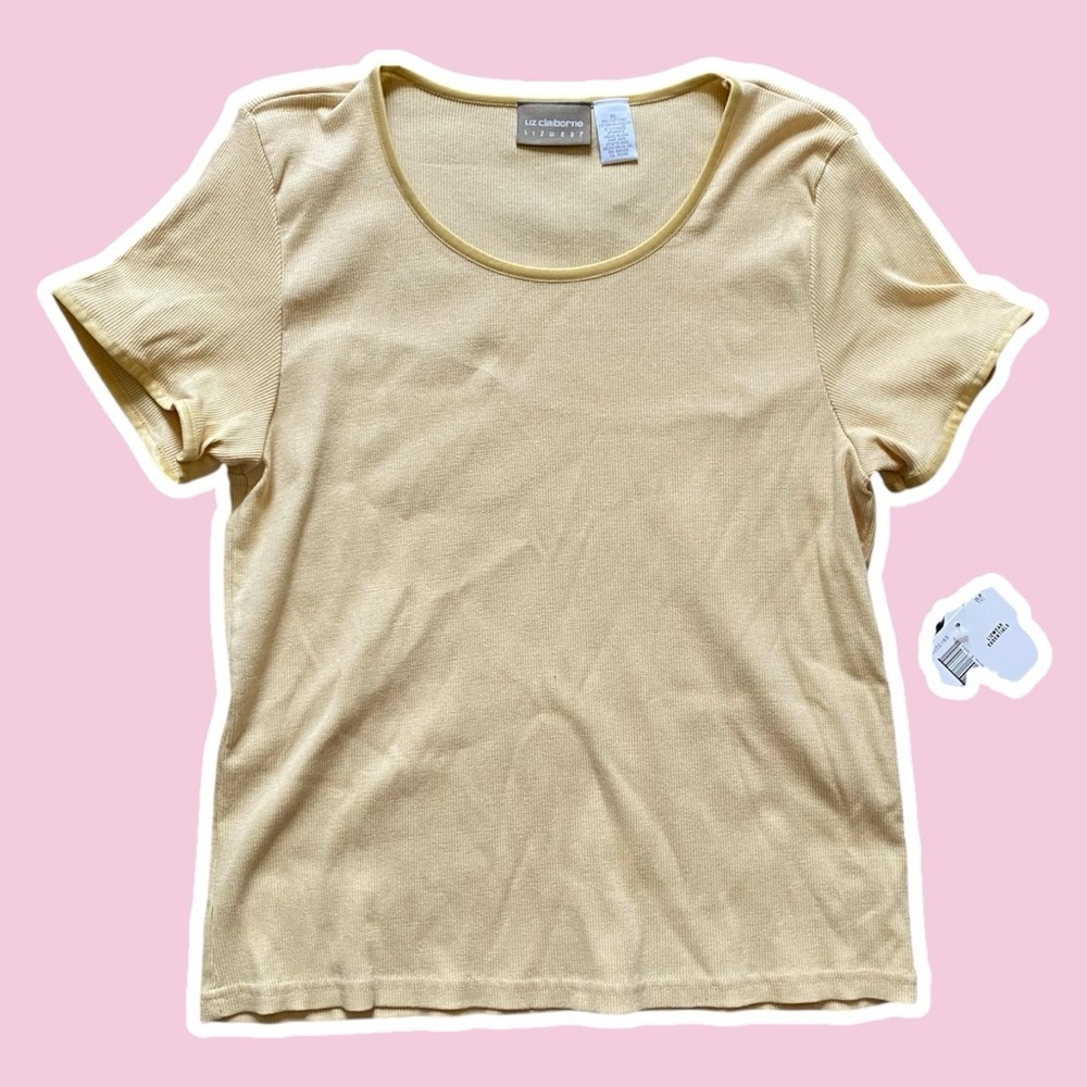 NWT ~ VTG ~ 1990s ~ Liz Claiborne ~ Pastel Yellow Ribbed Shirt ~ Size XL
